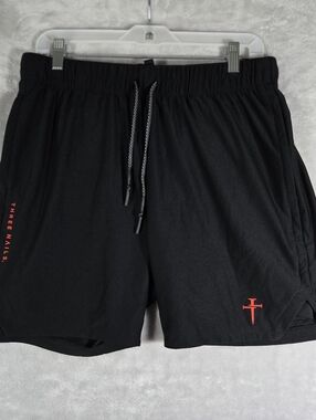 Three Nails Lined Compression Athletic Shorts Mens Size Large L Black 5" Inseam